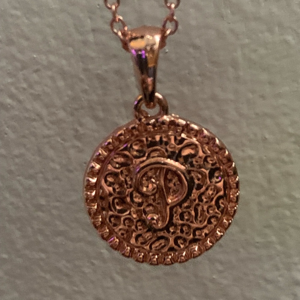 NWT cute initial “P” copper pendant with chain